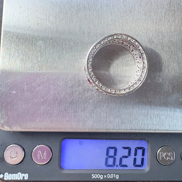 VTG Sterling Silver 925 Red & White Cubic Zirconia Statement Ring Size 10.5 - Picture 9 of 9